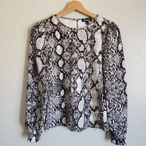 Express Snakeskin Print Puff Sleeve Top Black/White Size Women's XS Keyhole Back